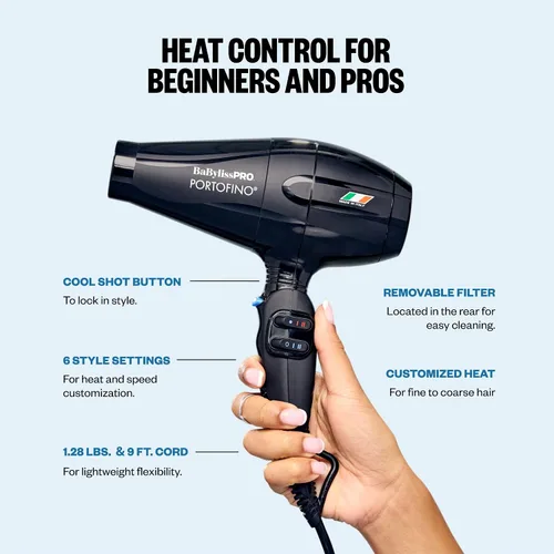 Miniatura 5 de BaBylissPRO Nano Titanium Italian Portofino Hair Dryer - Professional 2000 Watt Blow Dryer
