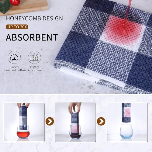 Miniatura 3 de Mordimy Toallas de cocina 100% algodón con tejido de gofre, 13 x 28 pulgadas, paños de cocina súper suaves y absorbentes para secar platos, paquete