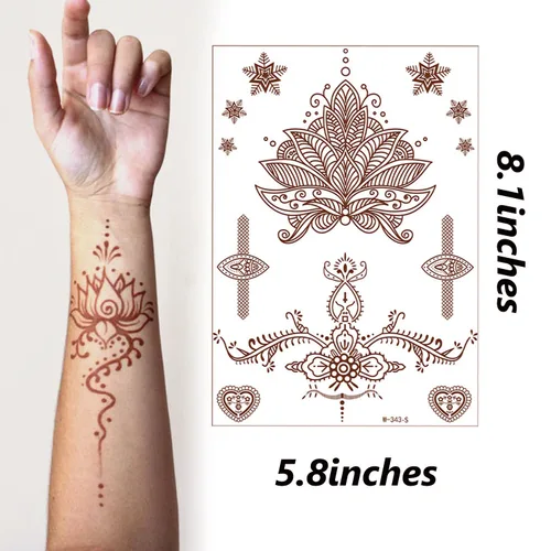 Miniatura 4 de Tatuajes de henna, Henna Tatuajes Temporales Marrón Impermeable Tatuaje Pegatinas para Mujeres Boda Festivales,Decoración de Fiestas Proveedores