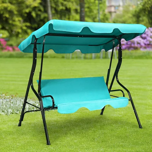 Miniatura 7 de Silla de columpio con toldo de 3 plazas, asiento acolchado impermeable para exteriores con toldo ajustable y extraíble, marco de acero, tela