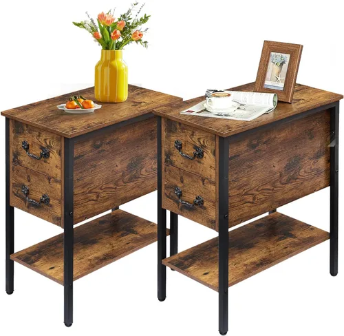 Miniatura 9 de VECELO Mesas auxiliares, mesita de noche estrecha con cajones y estante de almacenamiento, mesita de noche moderna para espacios pequeños, sala