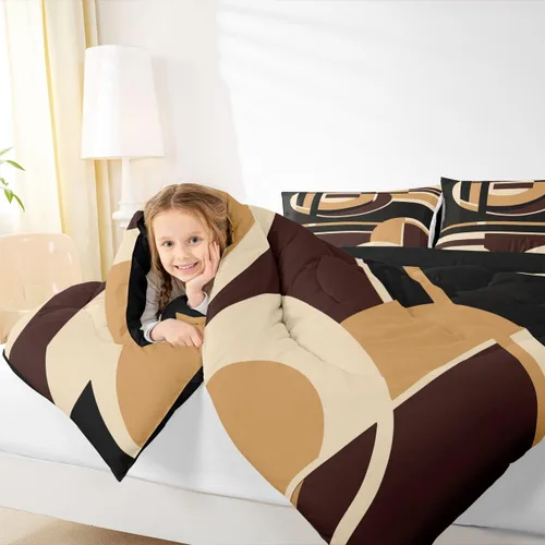 Miniatura 7 de Feelyou Juego de ropa de cama abstracta suave para niños y niñas, juego de edredón geométrico tamaño individual, edredón de rayas de microfibra