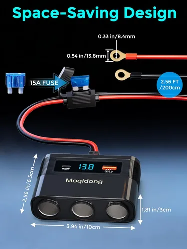 Miniatura 5 de Divisor de encendedor de cigarrillos 5 en 1, adaptador de cargador de coche de 180W con USB PD/QC de 30W (cable de 6.6 pies), enchufe de batería
