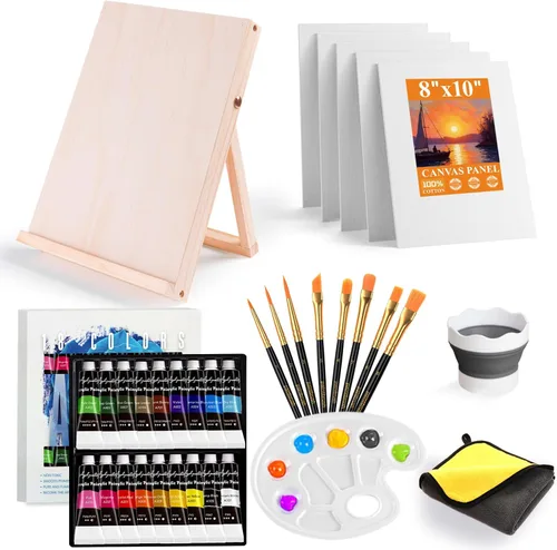 Juego de Pintura Whalsure, Juego de Pintura Acrílica para Niños y Adultos - Suministros de Pintura con 18 Pinturas Acrílicas, 8 Pinceles de Pintura,
