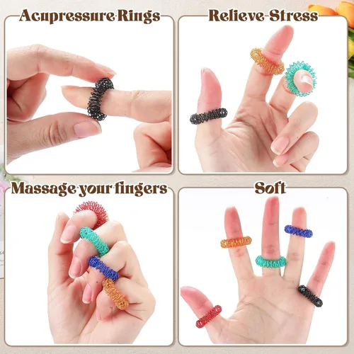 Miniatura 3 de Blulu Juego de 50 anillos de acupresión para aliviar la ansiedad, con pinchos, para adolescentes, adultos, reductor de estrés silencioso y azul