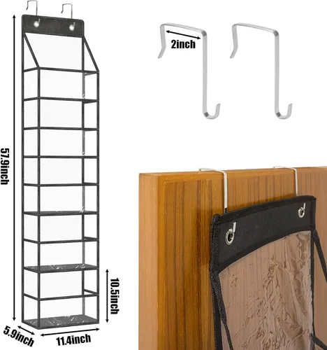 Miniatura 2 de Organizador de despensa de 5 estantes con bolsillos transparentes, almacenamiento colgante resistente para armario, dormitorio, baño y guardería