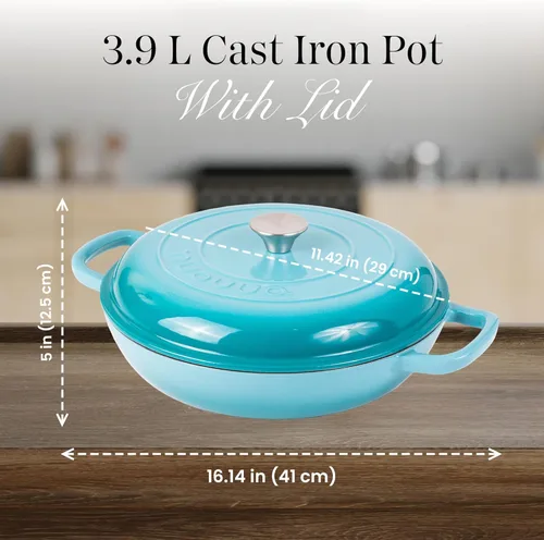 Miniatura 2 de Cacerola Holandesa de Hierro Fundido con Tapa – Cacerola Holandesa Superficial Antiadherente, Apto para Horno hasta 500° F – Cacerola de Cocina Azul