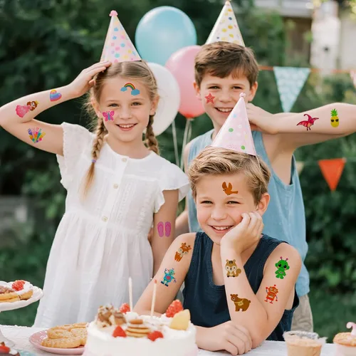 Miniatura 6 de Más de 326 tatuajes temporales para niños, 60 hojas de tatuajes falsos de acuarela pequeños con sirena, camión, animales, princesas, pirata, Verde