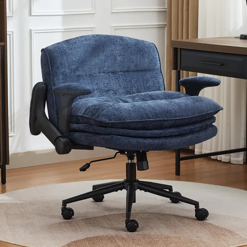 Miniatura 10 de Silla cruzada con brazos abatibles, silla ancha con patas cruzadas con cojín de 3 capas, silla ergonómica de escritorio de oficina con ruedas, silla
