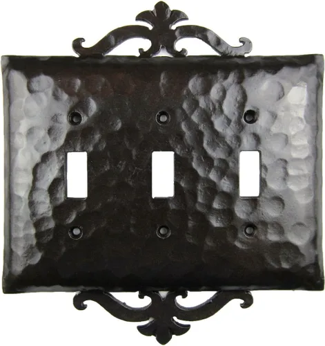 Cubierta de placa de interruptor de palanca triple de hierro forjado con desplazamiento español rústico EPH231 (bronce)