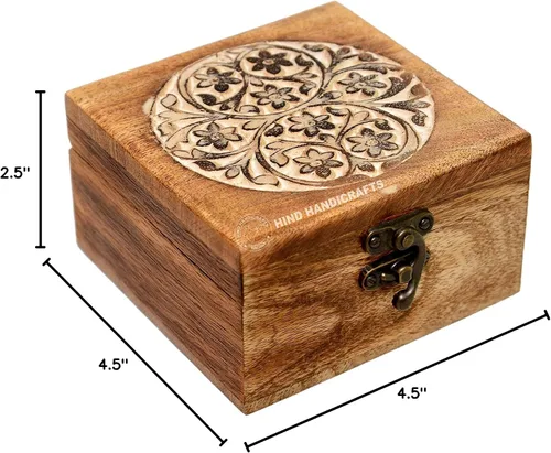Miniatura 4 de Urna de madera antigua hecha a mano con grabado del árbol de la vida tallada a mano para mujeres y hombres, joyas Acentos de decoración del hogar