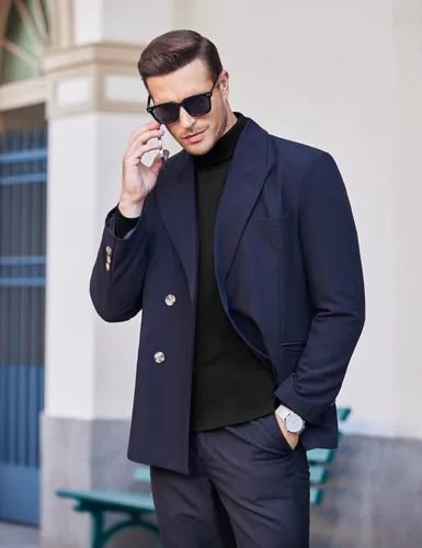 Miniatura 4 de Coofandy - Camisa térmica de cuello de tortuga para hombre, estilo informal, suéter de punto de algodón