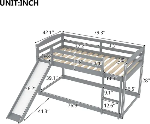Miniatura 2 de Harper & Bright Designs Litera de tamaño individual sobre individual con tobogán convertible y escalera, litera baja con tobogán, marco de litera