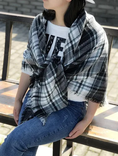 Miniatura 50 de Wander Agio - Bufanda envolvente con diseño a cuadros o triangular para mujer, cálida y larga, de punto, sensación de cachemira, chal