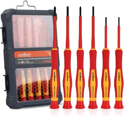 HORUSDY Juego de mini destornilladores aislados de 1000 V, 6 piezas, punta magnética mini juego de destornilladores para electricista ranurado