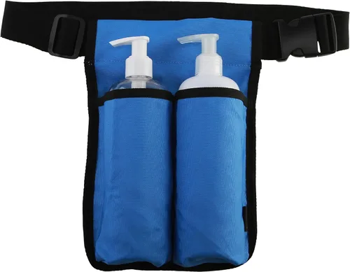 Miniatura 13 de Cinturón de aceite de masaje, soporte de loción de doble bolsillo, organizador de cintura ajustable para terapeuta de spa para suministros de Negro