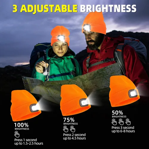 Miniatura 5 de YMHB - Gorro unisex con luz, LED recargable por USB, gorro de luz nocturna, para relleno de calcetines de Navidad, regalos para hombres, papás