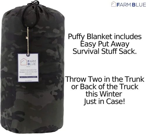 Miniatura 6 de Farm Blue Manta militar de camuflaje negro para acampar, manta táctica Woobie manta poncho, ligera, multifuncional, mantas para todo tipo de clima