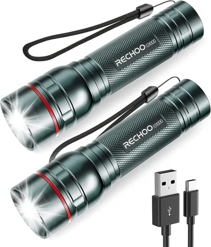 Miniatura 20 de RECHOO Linterna recargable, 1 unidad, luz brillante de grado militar, altos lúmenes con enfoque ajustable y 3 modos de iluminación, linterna LED