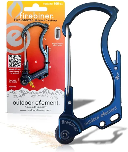 Miniatura 9 de OUTDOOR ELEMENT Firebiner 6-en-1 - Mosquetón Iniciador de Fuego EDC Multiherramienta de Emergencia - Llavero, Cuchilla Utilitaria, Abrebotellas y Más
