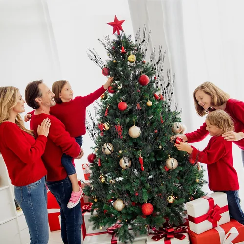 Miniatura 6 de Sggvecsy Paquete de 20 adornos artificiales de tallo de bayas con purpurina de 17 pulgadas, púas de Navidad falsas con purpurina decorativas