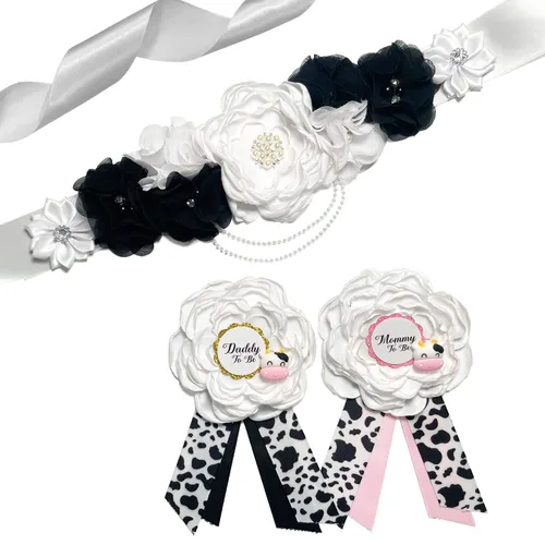 Decoraciones de baby shower con estampado de vaca, decoraciones de baby shower de vaca, banda para la futura mamá para baby shower, juego de banda