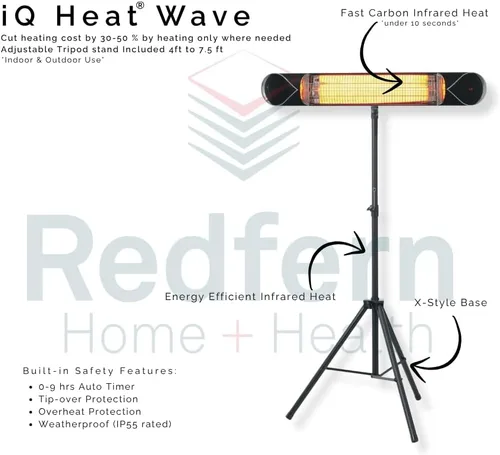 Miniatura 5 de Wave - Calentador infrarrojo de carbono de 1500 W, calentador eléctrico para interiores y exteriores, resistente a la intemperie con soporte