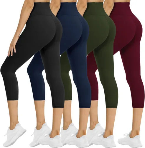 Miniatura 44 de NexiEpoch - Paquete de 4 leggings suaves para mujer, con bolsillos, control de abdomen y cintura alta, pantalones capri para yoga y ejercicio