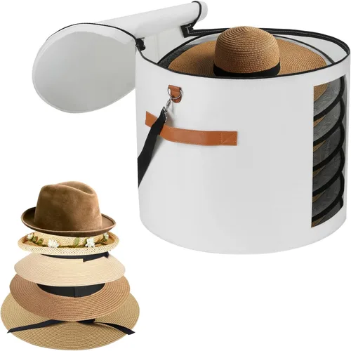 Miniatura 8 de Caja grande para sombreros de 19 pulgadas, cajas de almacenamiento para sombreros para mujeres, grandes y redondas para hombres, cajas plegables