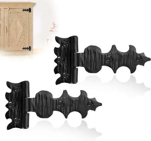 Paquete de 2 bisagras de hierro forjado negro de 4 pulgadas – Bisagras decorativas de hierro forjado – Bisagras de hierro rústico hechas a mano para