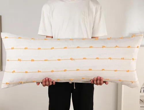 NUYECY Funda de cojín lumbar larga de 14 x 36 pulgadas, patrón de rayas de algodón amarillo, bohemio, extra larga, decorativa, funda de cojín para
