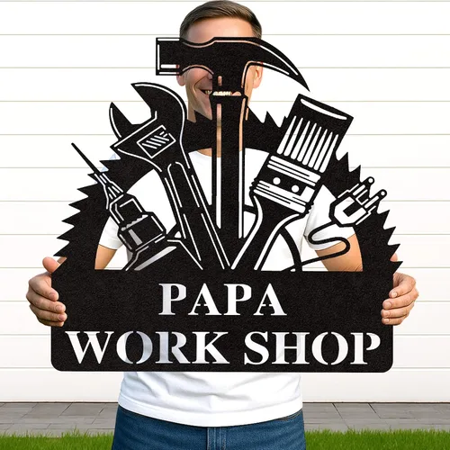 Miniatura 15 de Letrero de metal personalizado para garaje, arte de pared personalizado para hombres, decoración de taller mecánico con nombre, decoración