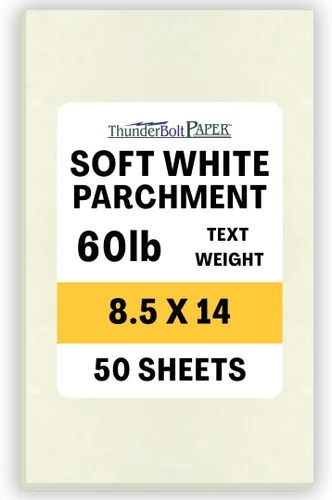 50 hojas de papel de pergamino blanco suave 60# (= enlace 24) – 8.5 x 14 pulgadas tamaño legal – 60 libras no es peso de tarjeta – Semblance de