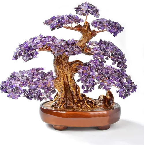 KALIFANO Amatista natural (1,251 piedras preciosas) Árbol de cristal de chakra con propiedades curativas – Bonsái Feng Shui árbol de dinero para
