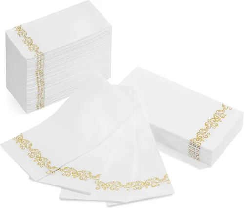 AMERICAN HOMESTEAD - Toallas de mano desechables para baño, diseño vintage dorado decorativo, servilletas de invitados similares al lino para Dorado