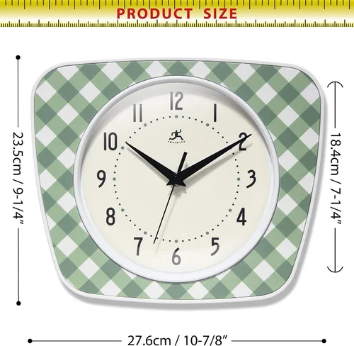 Miniatura 7 de Infinity Instruments LTD. Reloj de pared trapecio a cuadros, verde, 9.25" x 10.875