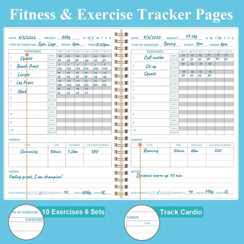 Miniatura 3 de Diario de fitness simplificado para mujeres y hombres, diario/planificador de entrenamiento A5 diario de registro de ejercicios para pérdida