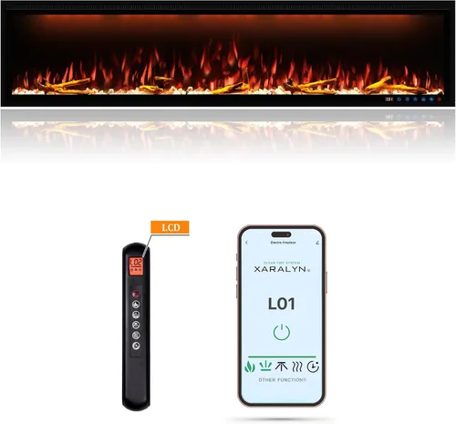 Clihome Calentador eléctrico de chimenea de 74 pulgadas con chimenea LED Wi-Fi para montaje en pared/chimenea eléctrica empotrada con cristales de