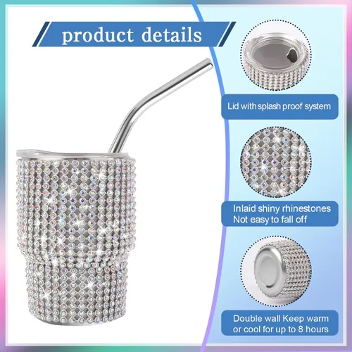 Miniatura 3 de INSTOME Vaso de Chupito Brillante de 3 oz - Mini Vasos Tachonados con Pedrería con Pajitas, Brillo Similar a Diamante para Fiestas Glamorosas y Uso