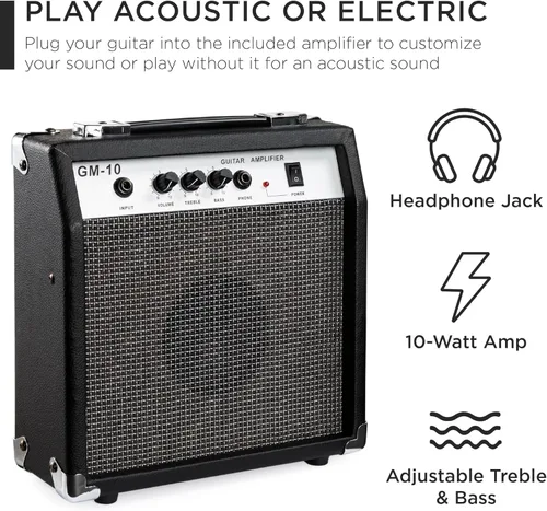 Miniatura 5 de Best Choice Products Juego de iniciación de guitarra acústica y eléctrica para principiantes con 41 pulgadas, diseño de corte total en madera, bolsa