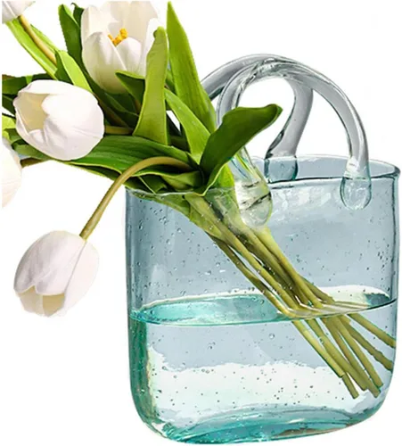 Purse Vase for Flowers, Multifunctional Flower Vase Shopping Bag Vase Glass Pocketbook Vase, for Floral Arrangement Centerpiece Home