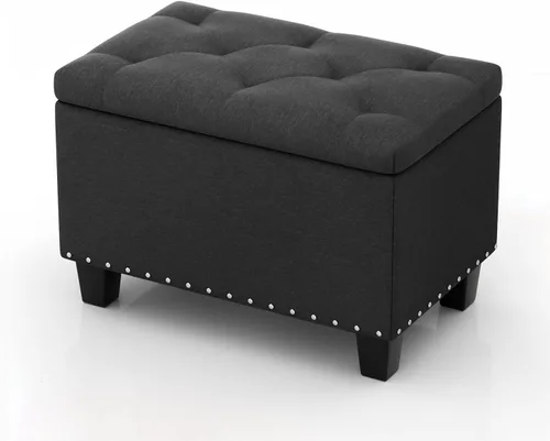 Miniatura 10 de MoNiBloom Banco otomano de 24 pulgadas con almacenamiento para dormitorio, banco contemporáneo de lino verde copetudo, reposapiés, taburete otomano