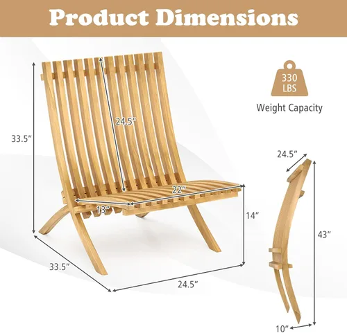 Miniatura 3 de Tangkula Silla plegable de madera de teca, silla de bistró para exteriores sin montaje con asiento y respaldo de rejillas, silla de hoguera