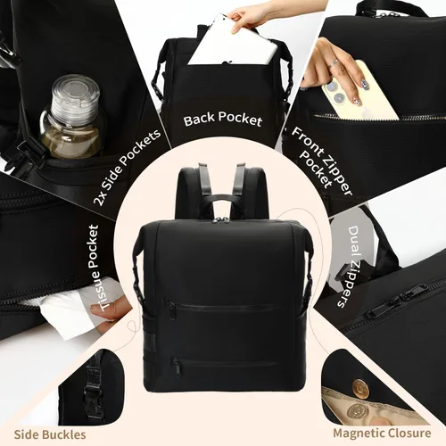 Miniatura 4 de Omanmoli Mochila para pañales, bolsa grande de neopreno para niños y niñas con 15 organizadores de bolsas de pañales, 2 bolsillos aislados, Negro