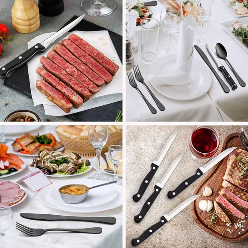 Miniatura 3 de LIANYU Juego de cubiertos negros de 36 piezas con cuchillos para carne, cubiertos de acero inoxidable para 6, utensilios de cocina modernos, acabado