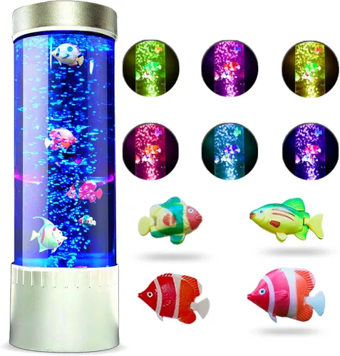 Brewish Lámpara de Pez Burbuja | Lámparas LED Sensoriales de Escritorio con Burbujas | Luz Nocturna de Acuario Falso que Cambia de 7 Colores |