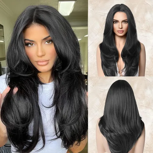Miniatura 9 de LONAI Pelucas de color castaño ceniza para mujer, 24 pulgadas de largo, color marrón degradado, parte media, peluca de cabello sintético para uso