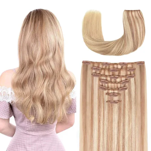 Miniatura 8 de Extensiones de cabello humano Remy de 12 pulgadas con clip para mujer, extensiones de cabello humano sedoso y liso, 1.76 onzas, 4 piezas
