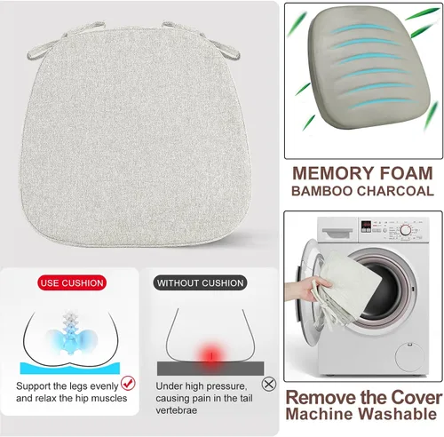 Miniatura 5 de SINOSSO Paquete de 4 cojines de espuma viscoelástica para sillas de comedor, tela tejida amigable de 16 pulgadas en forma de U, cómodas almohadillas