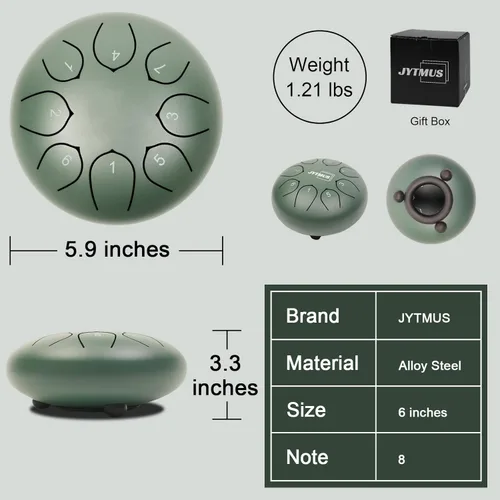 Miniatura 5 de Tambor de lengua de acero de 8 notas, 15 cm/6", tambor de acero con bolsa para tambor, libro de música, mazas para tambor, soporte para mazas y Verde